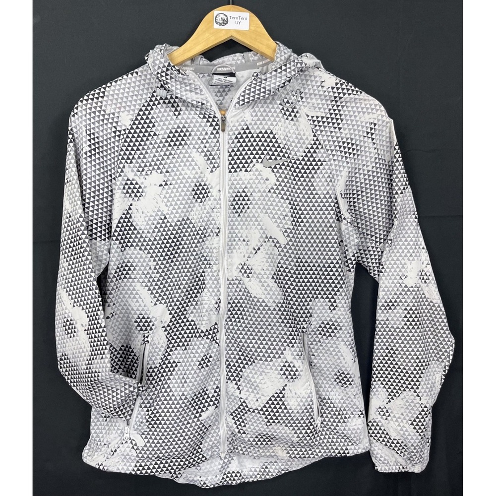 Nike Shield Runner Women Geometric Windrunner Hooded Jacket Gray 588661-100 S